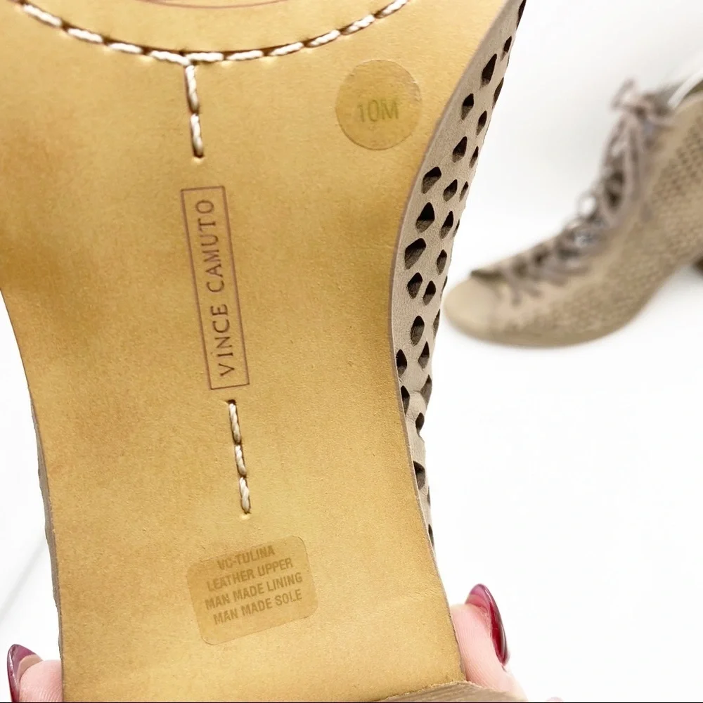 NEW-Vince Camuto-Taupe Tan Leather Laser Cut Gladiator 10 - Picture 10 of 10